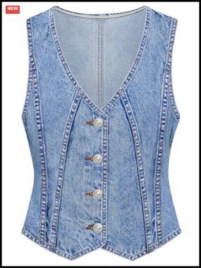 Sleeveless V-Neck Jean Vest Button Down Denim Top